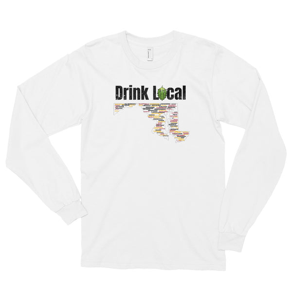 Drink Local Maryland Breweries Long Sleeve T-shirt - 100 Breweries - Singletrack Apparel